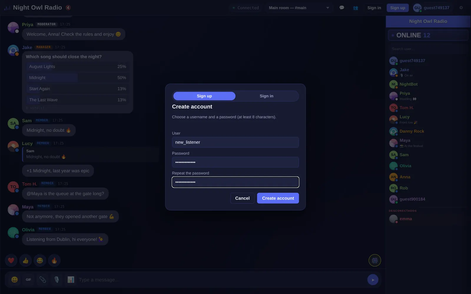 Parlo chat sign-in and registration screen