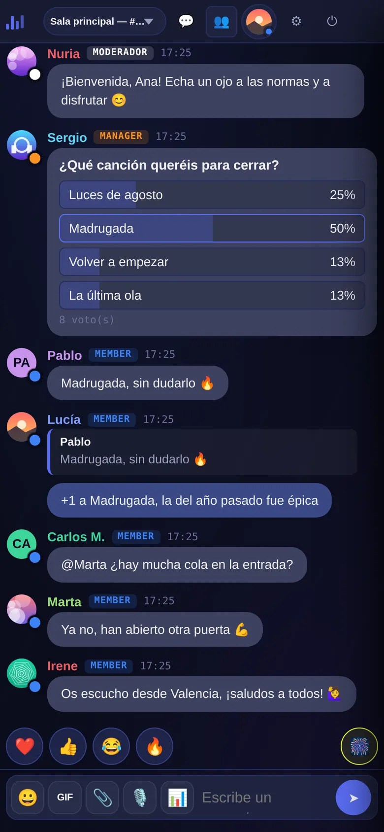 Chat de Parlo en un teléfono móvil con una encuesta y conversación
